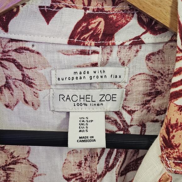 Rachel Zoe Sz S Linen Floral Print Button Down Blouse Tunic Pockets Blazer - Picture 5 of 7